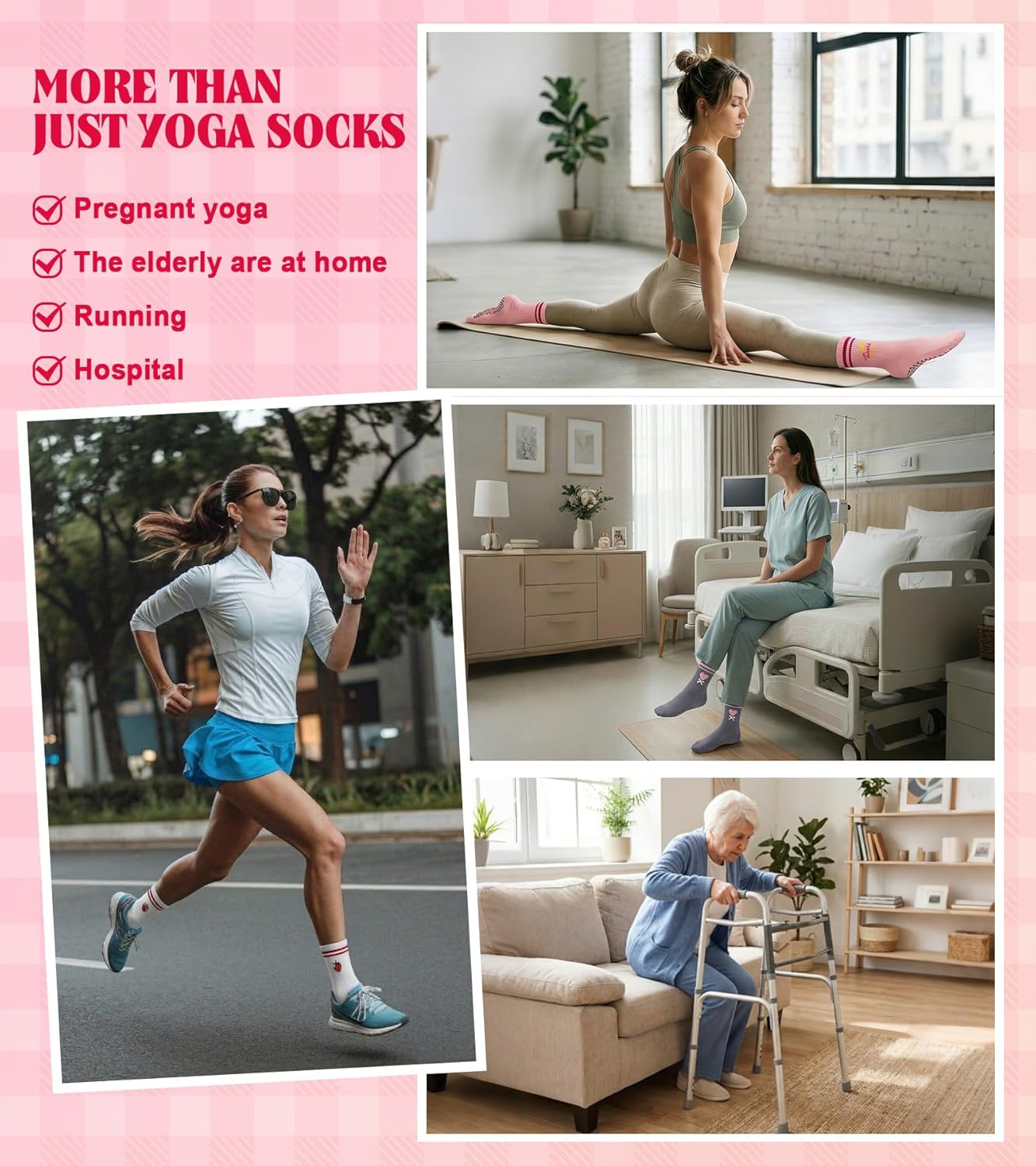 Pilates Socks for Women Non Slip Grip Socks for Yoga, Barre, Hospital, Barefoot Grippy Yoga Sock Womens Gifts 4 Pairs