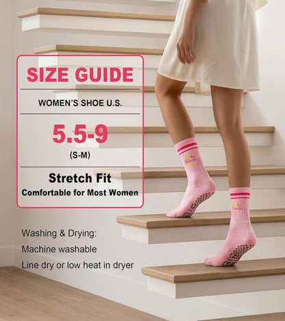 Pilates Socks for Women Non Slip Grip Socks for Yoga, Barre, Hospital, Barefoot Grippy Yoga Sock Womens Gifts 4 Pairs