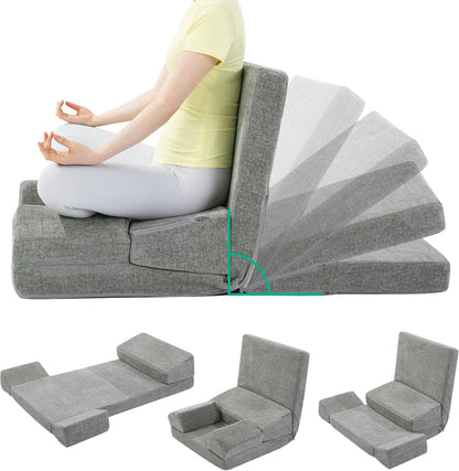 Pro Meditation Cushion Set with Adjustable Back Support, Large 3-in-1 Floor Sitting Chair for Yoga & Meditation, Extra Thick Yoga Pillows for Adults with Knee Support, Grey