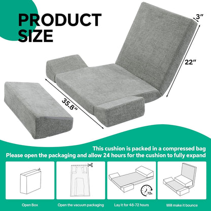 Pro Meditation Cushion Set with Adjustable Back Support, Large 3-in-1 Floor Sitting Chair for Yoga & Meditation, Extra Thick Yoga Pillows for Adults with Knee Support, Grey
