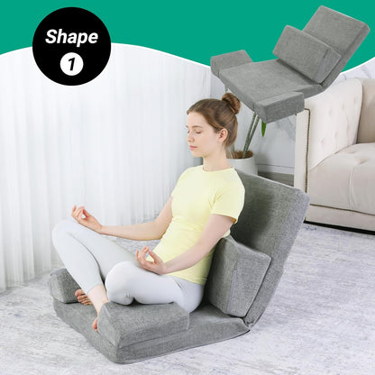 Pro Meditation Cushion Set with Adjustable Back Support, Large 3-in-1 Floor Sitting Chair for Yoga & Meditation, Extra Thick Yoga Pillows for Adults with Knee Support, Grey