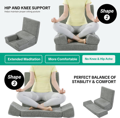 Pro Meditation Cushion Set with Adjustable Back Support, Large 3-in-1 Floor Sitting Chair for Yoga & Meditation, Extra Thick Yoga Pillows for Adults with Knee Support, Grey