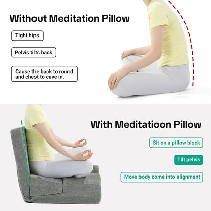 Pro Meditation Cushion Set with Adjustable Back Support, Large 3-in-1 Floor Sitting Chair for Yoga & Meditation, Extra Thick Yoga Pillows for Adults with Knee Support, Grey