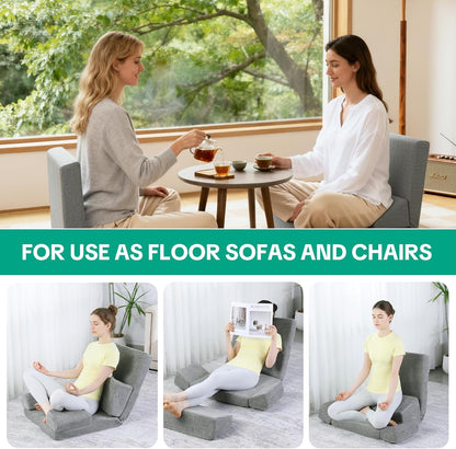 Pro Meditation Cushion Set with Adjustable Back Support, Large 3-in-1 Floor Sitting Chair for Yoga & Meditation, Extra Thick Yoga Pillows for Adults with Knee Support, Grey