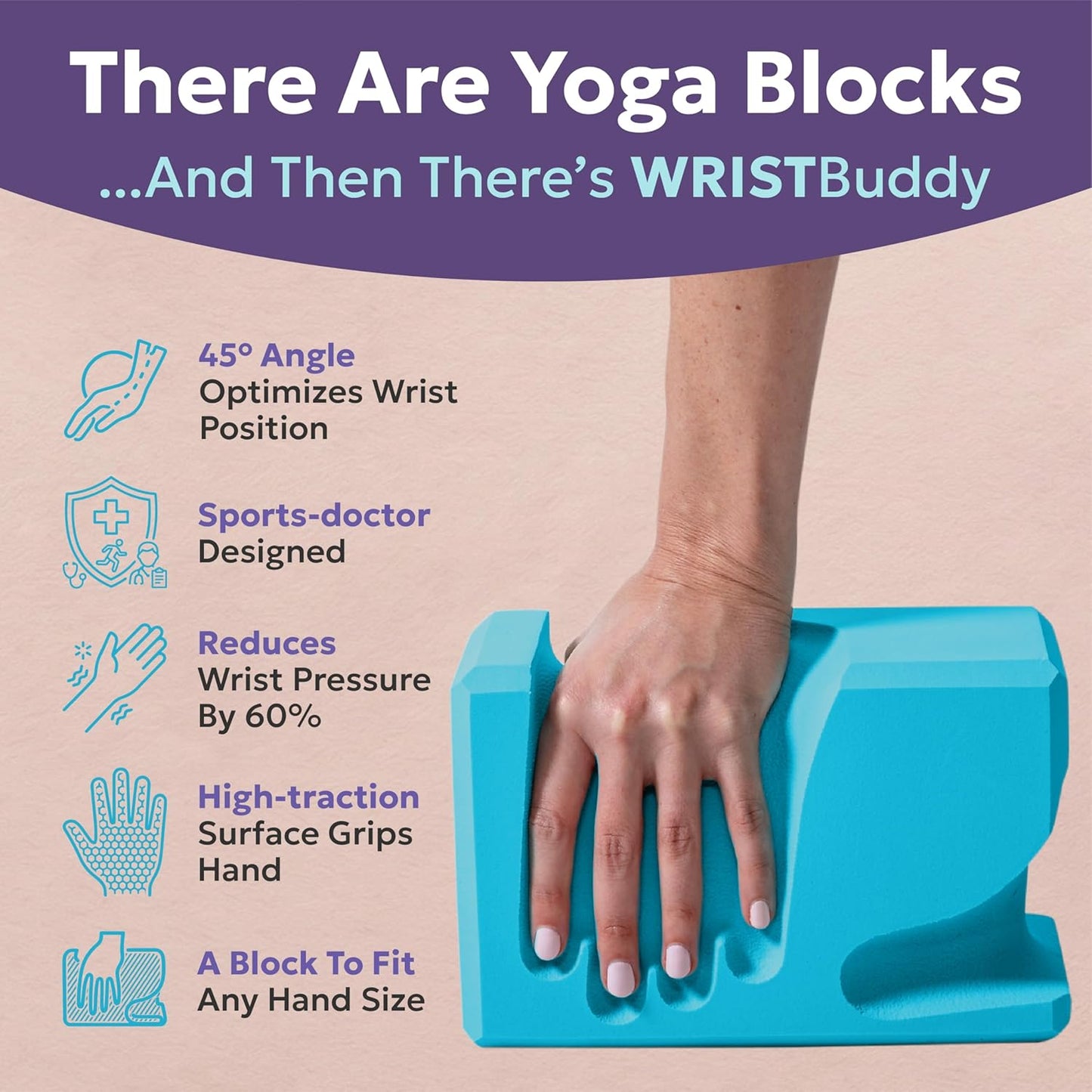 ® Hand-Shaped Ergonomic Yoga Blocks for Optimal Wrist Support During Yoga, Pilates, Pushups, Planks, and Handstands - Patented Non Slip Blocks for Enhanced Stability and Comfort.