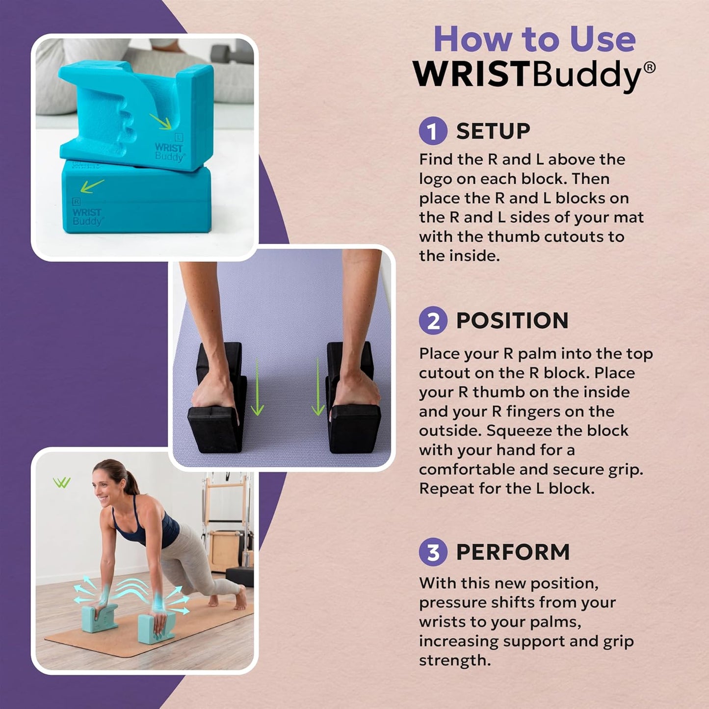 ® Hand-Shaped Ergonomic Yoga Blocks for Optimal Wrist Support During Yoga, Pilates, Pushups, Planks, and Handstands - Patented Non Slip Blocks for Enhanced Stability and Comfort.