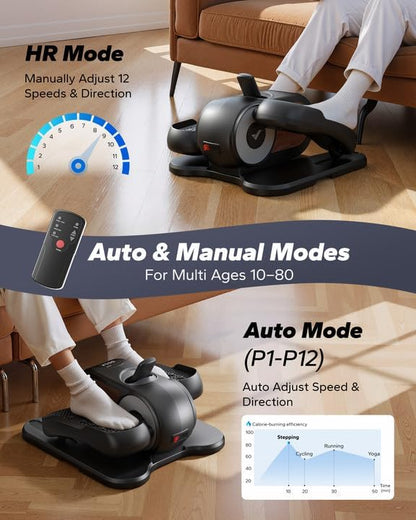 MERACH Under Desk Elliptical Machine, Leg Exerciser While Sitting for Seniors with 12-Speeds & Remote Control, Quiet Portable Electric Seated Pedal Exerciser Machine for Home Office