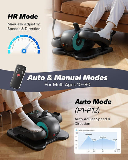MERACH Under Desk Elliptical Machine, Leg Exerciser While Sitting for Seniors with 12-Speeds & Remote Control, Quiet Portable Electric Seated Pedal Exerciser Machine for Home Office