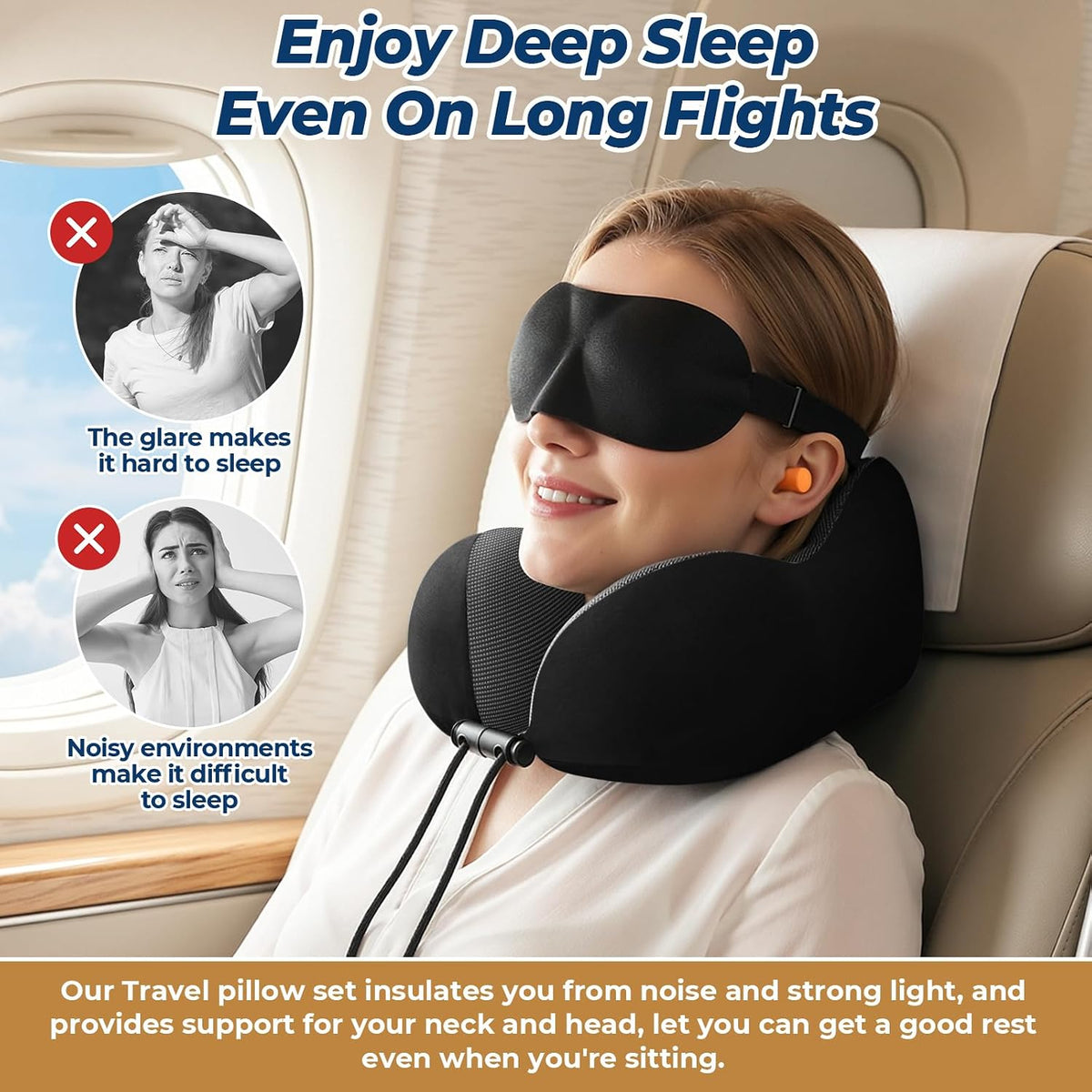 Travel Pillow, Memory Foam Neck Pillow Airplane, Grey