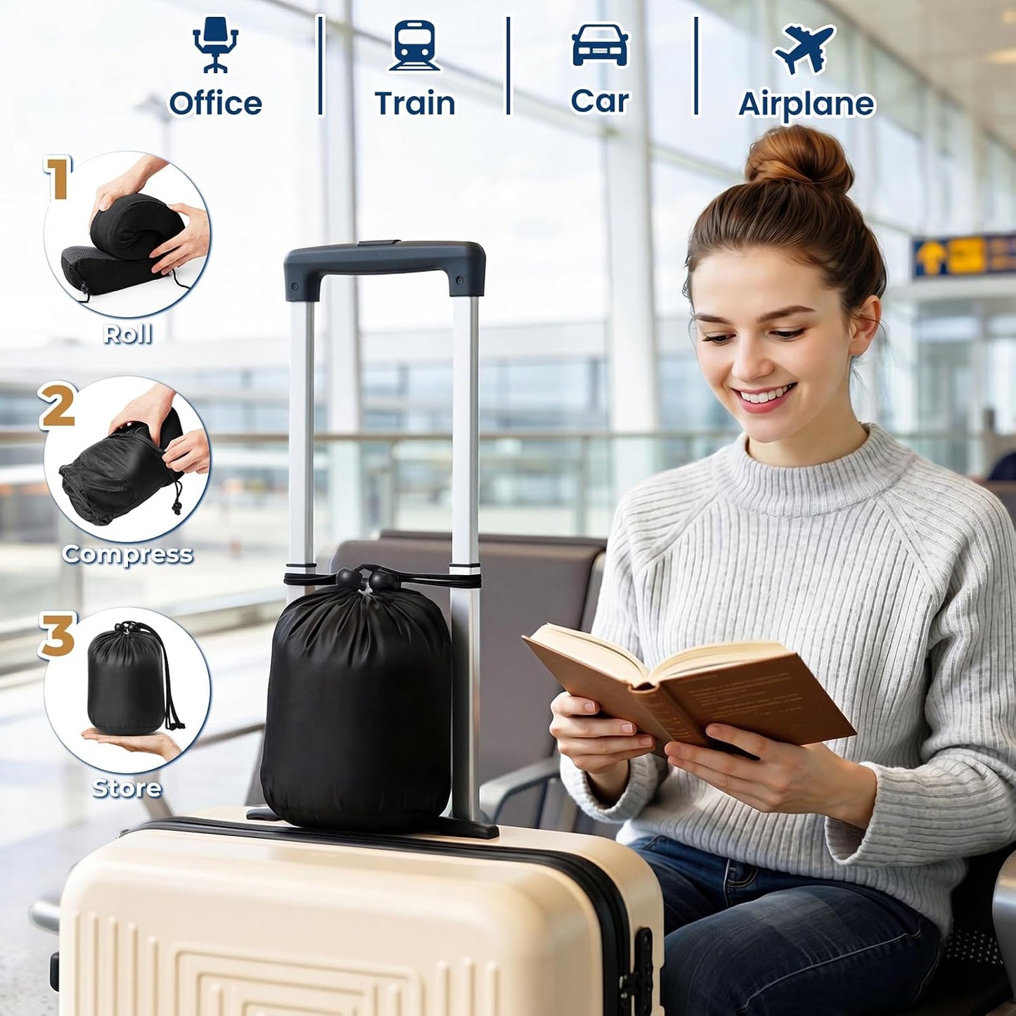 Travel Pillow, Memory Foam Neck Pillow Airplane, Grey