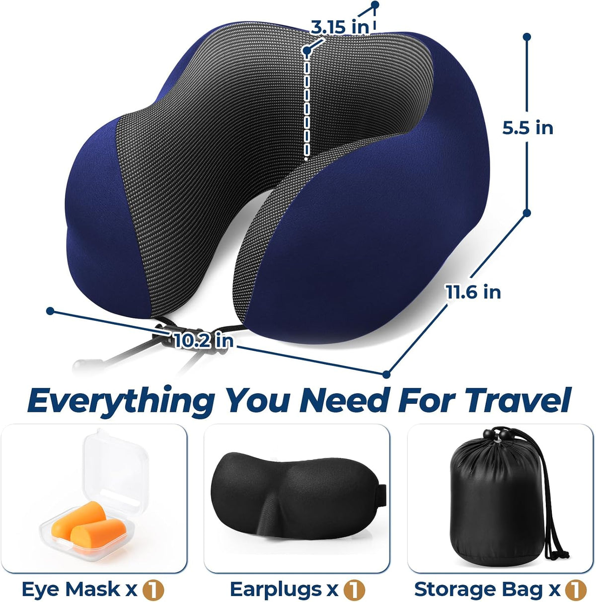 Travel Pillow, Memory Foam Neck Pillow Airplane, Grey