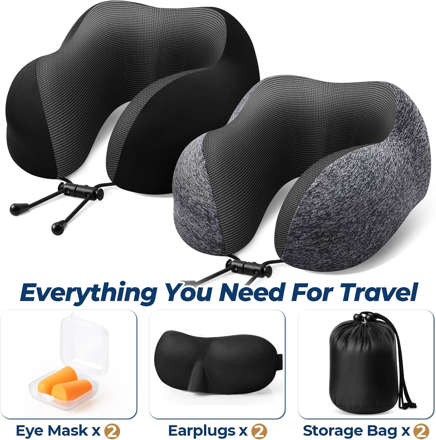 Travel Pillow, Memory Foam Neck Pillow Airplane, Grey