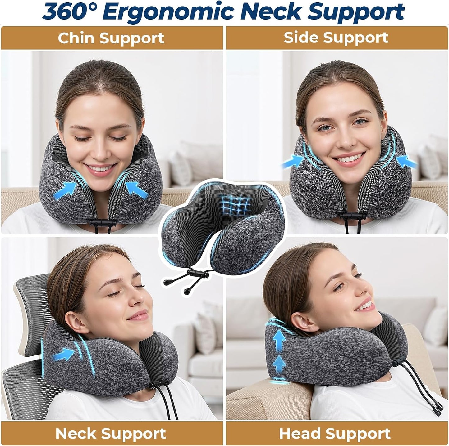 Travel Pillow, Memory Foam Neck Pillow Airplane, Grey