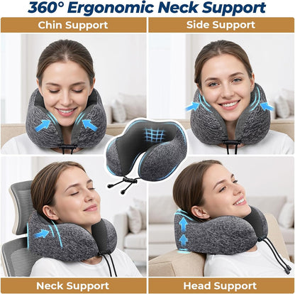 Travel Pillow, Memory Foam Neck Pillow Airplane, Grey