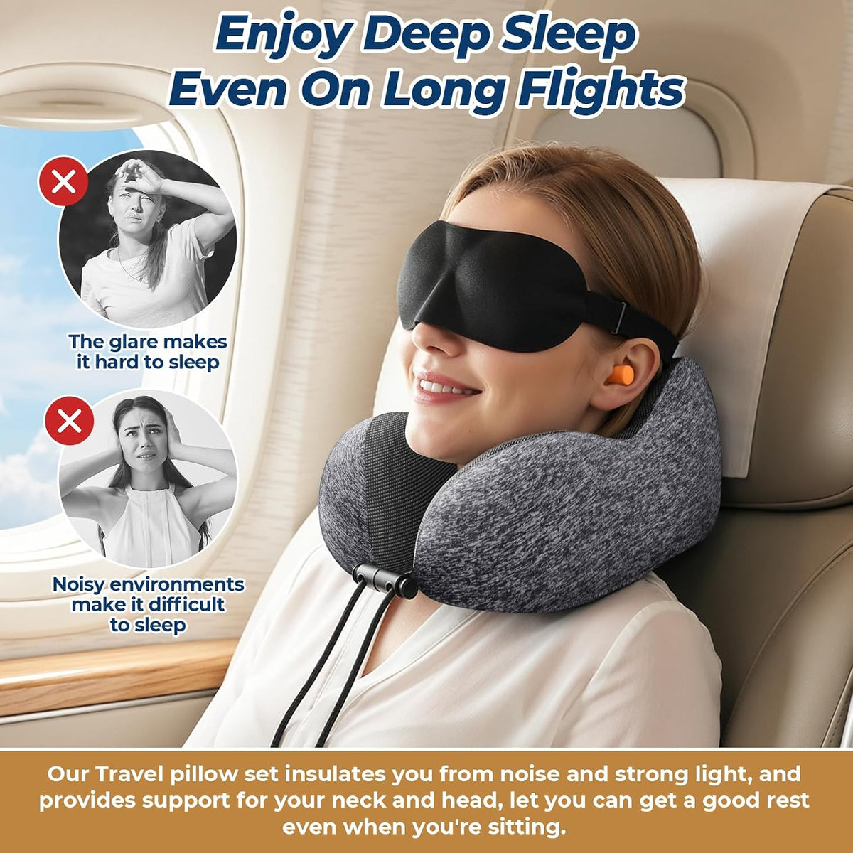 Travel Pillow, Memory Foam Neck Pillow Airplane, Grey