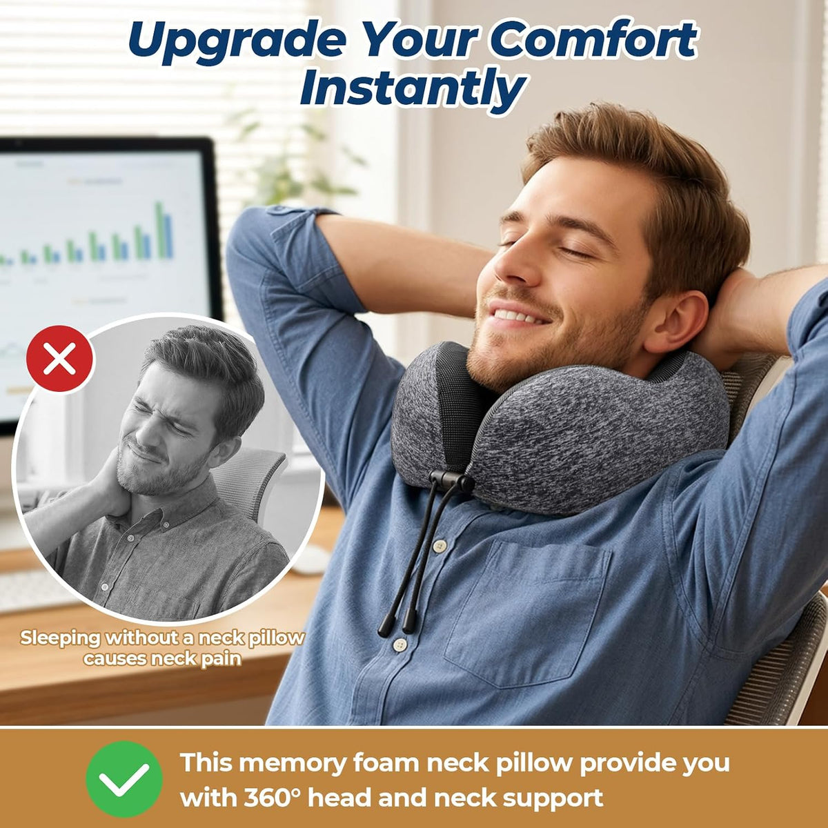 Travel Pillow, Memory Foam Neck Pillow Airplane, Grey