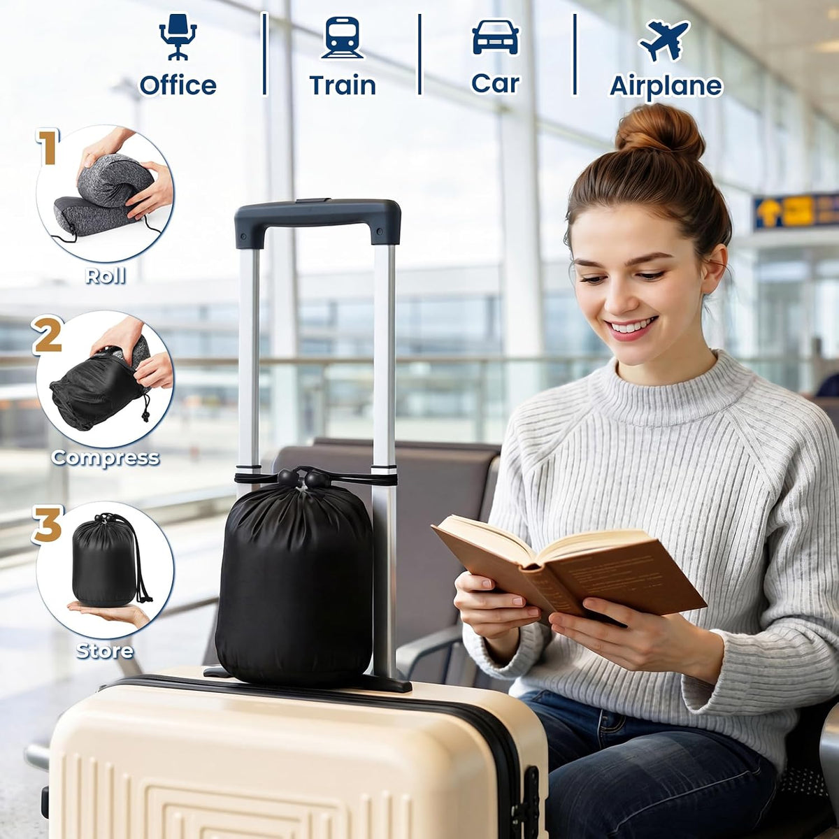 Travel Pillow, Memory Foam Neck Pillow Airplane, Grey