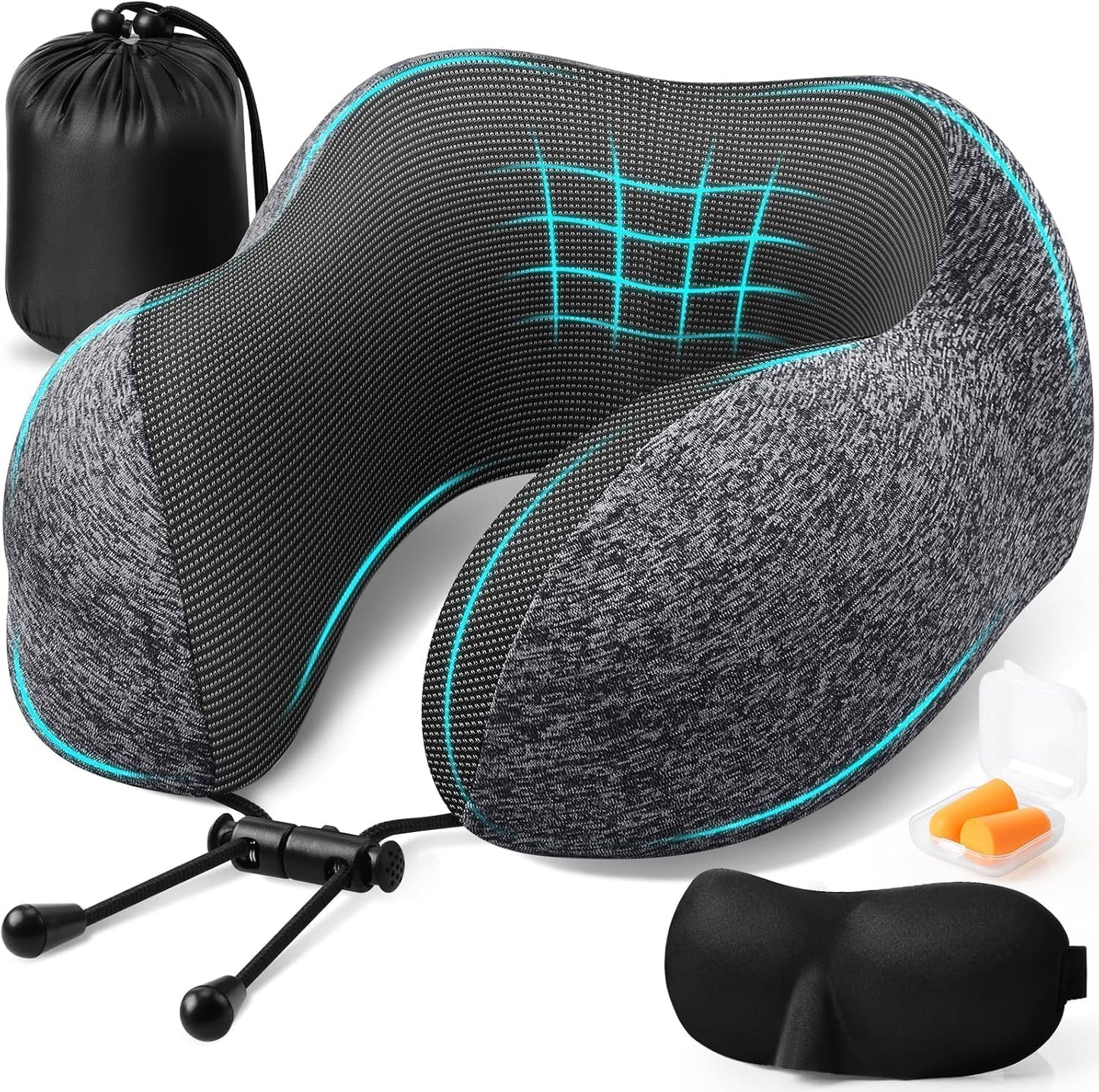 Travel Pillow, Memory Foam Neck Pillow Airplane, Grey