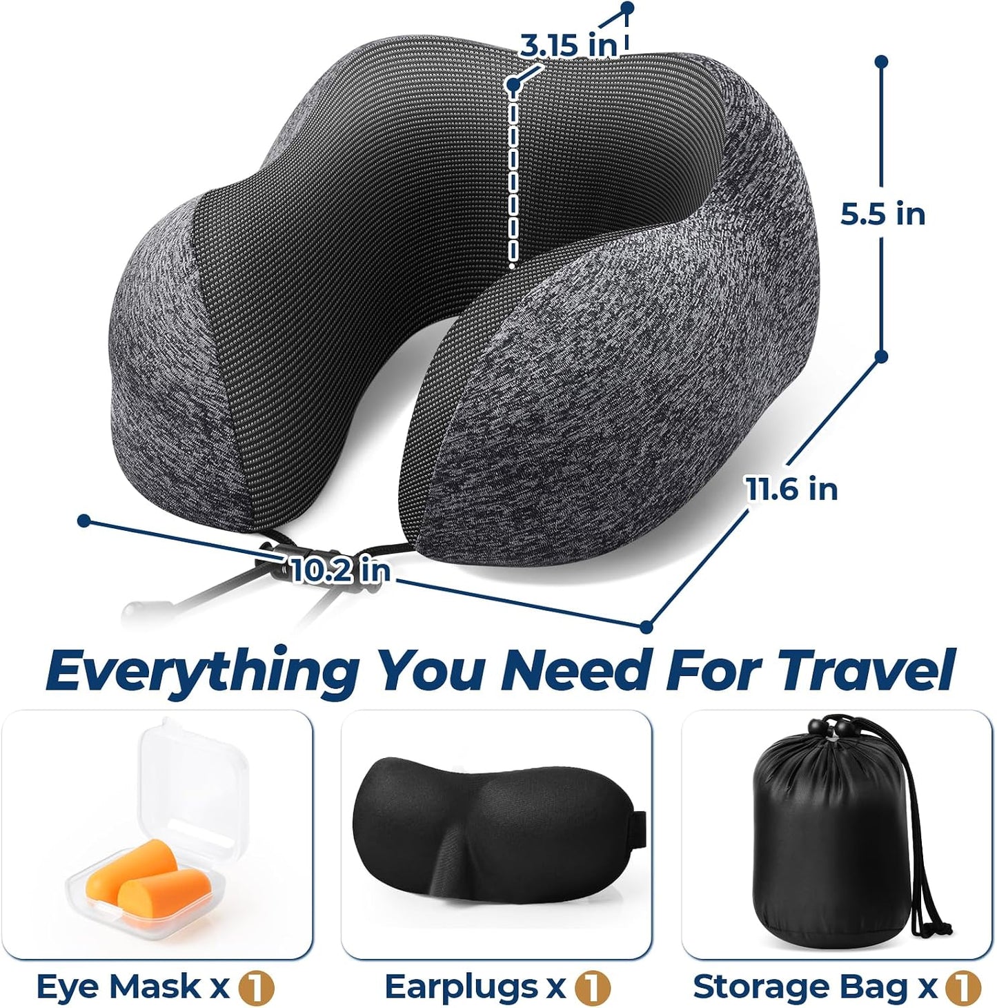 Travel Pillow, Memory Foam Neck Pillow Airplane, Grey