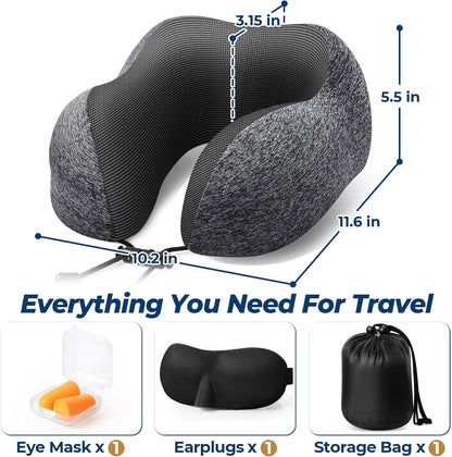 Travel Pillow, Memory Foam Neck Pillow Airplane, Grey