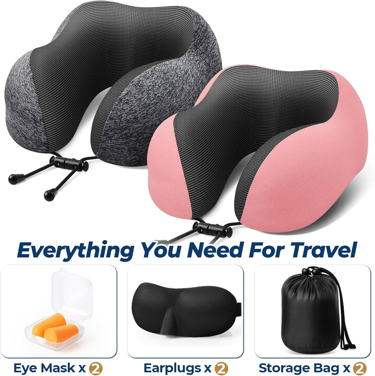 Travel Pillow, Memory Foam Neck Pillow Airplane, Grey