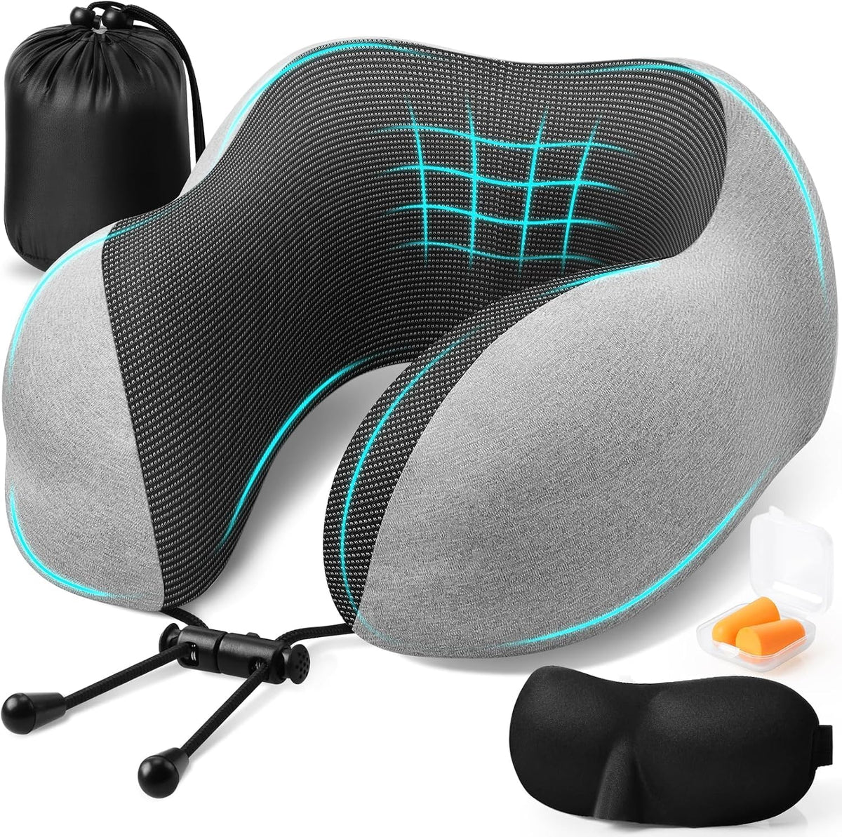 Travel Pillow, Memory Foam Neck Pillow Airplane, Grey