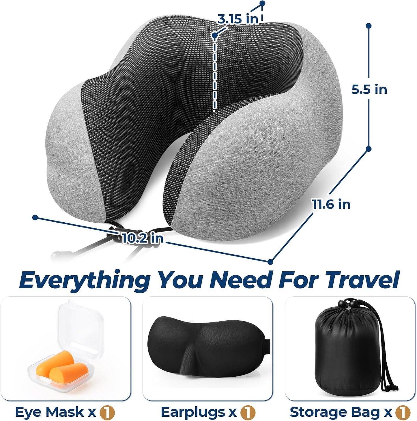 Travel Pillow, Memory Foam Neck Pillow Airplane, Grey