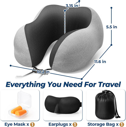 Travel Pillow, Memory Foam Neck Pillow Airplane, Grey