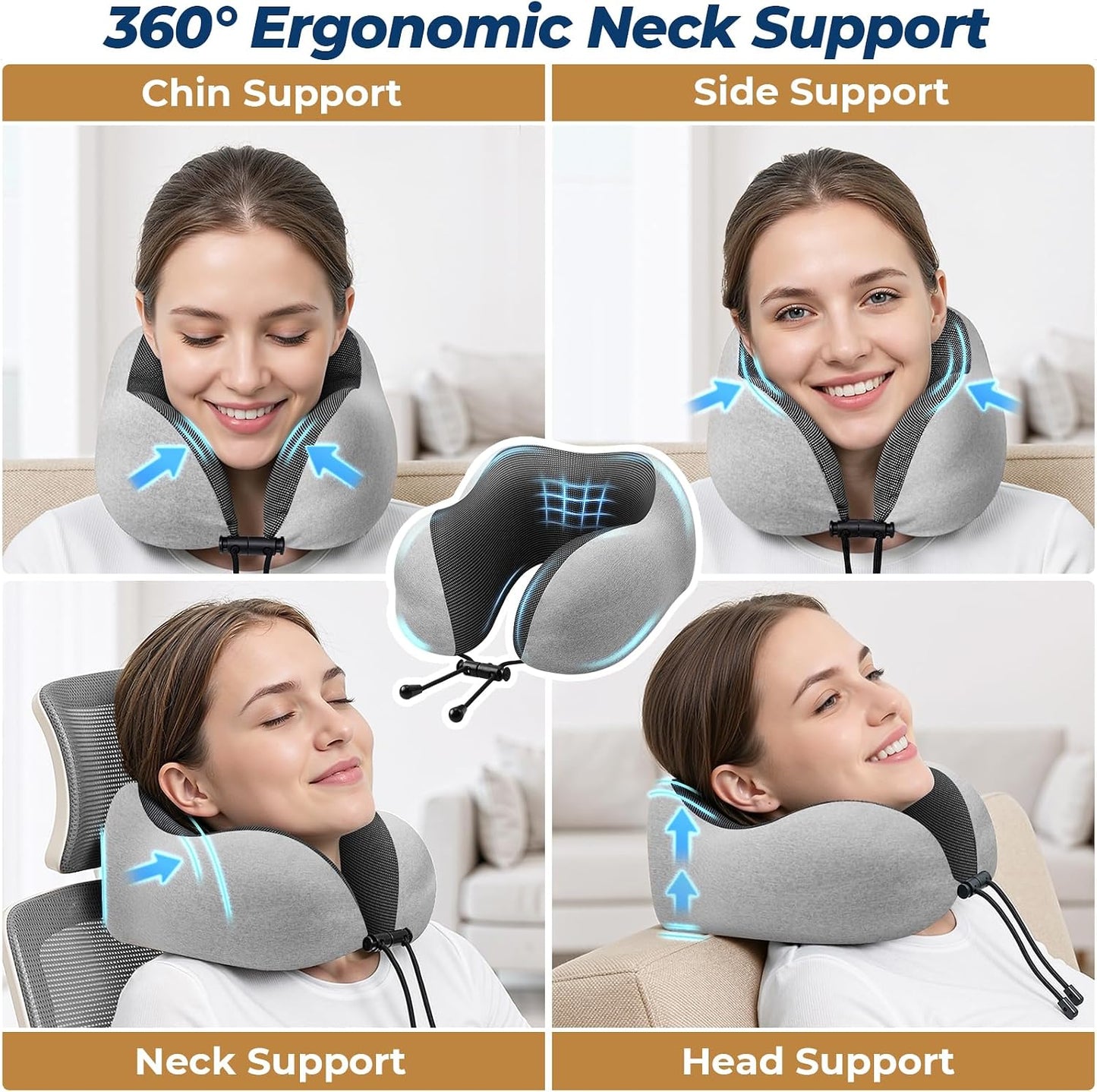 Travel Pillow, Memory Foam Neck Pillow Airplane, Grey