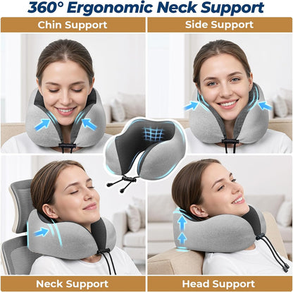 Travel Pillow, Memory Foam Neck Pillow Airplane, Grey
