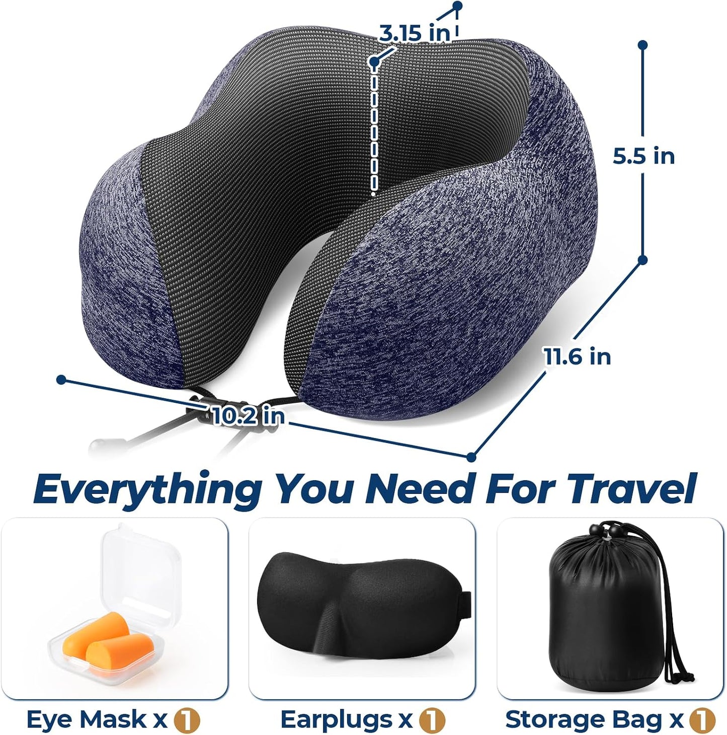 Travel Pillow, Memory Foam Neck Pillow Airplane, Grey