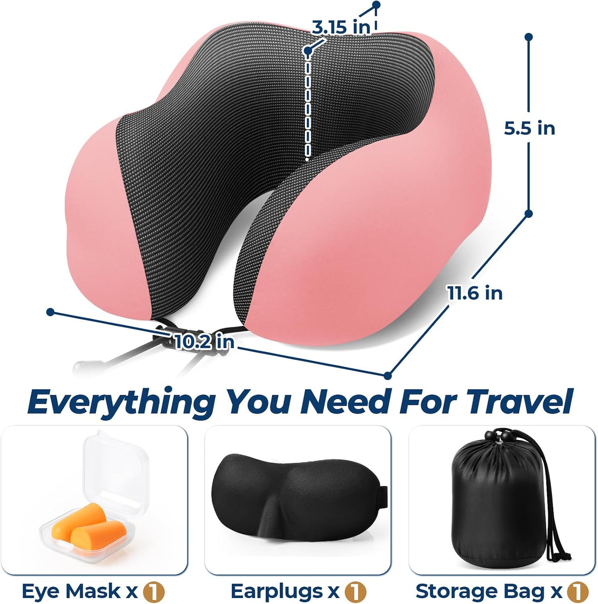 Travel Pillow, Memory Foam Neck Pillow Airplane, Grey