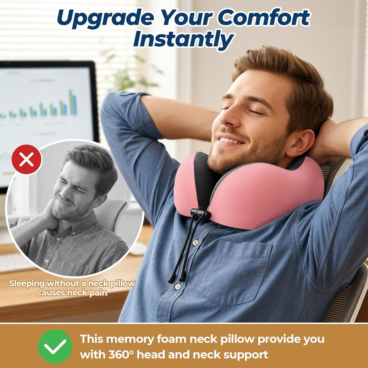 Travel Pillow, Memory Foam Neck Pillow Airplane, Grey