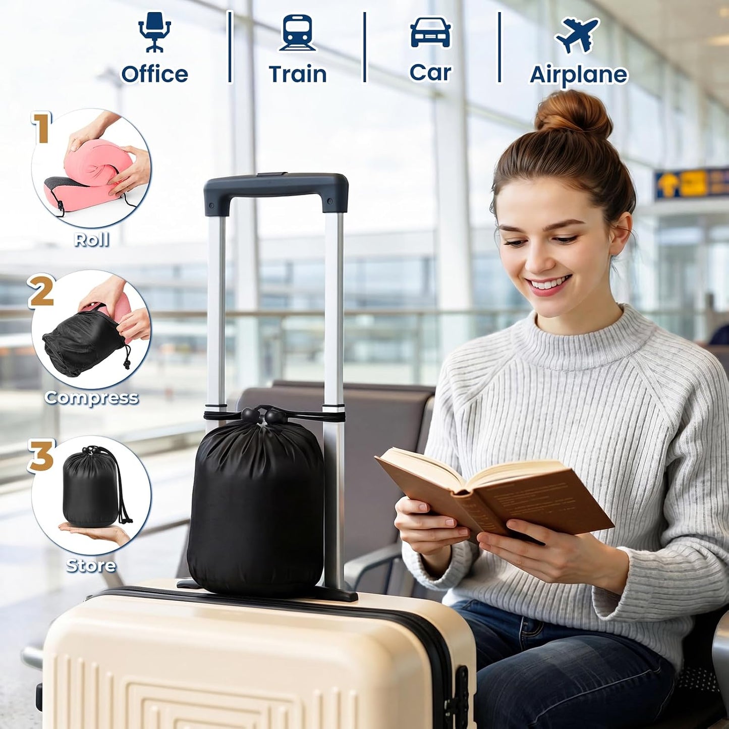 Travel Pillow, Memory Foam Neck Pillow Airplane, Grey