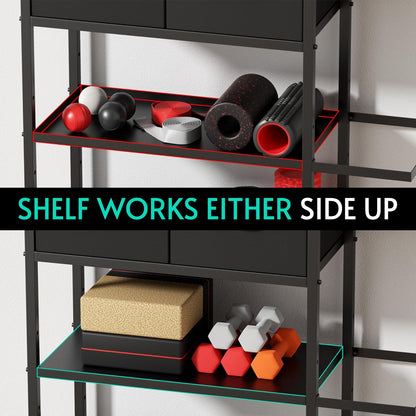 Home Gym Storage Shelf Stand Only, Adjustable Weight Rack for Dumbbells Plus Extra Upper Drawer, for Weight, Mat and Workout Equipment, Large Capacity Gym Organizer with 4-Tier, Easy-assembly