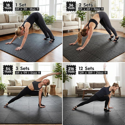 18pcs Puzzle Exercise Mat, 12.6"x12.6"x0.4", 18sqft EVA Interlocking Foam Floor Tiles, Protective, Water-Resistant Flooring for Home Gym & Workout Equipment