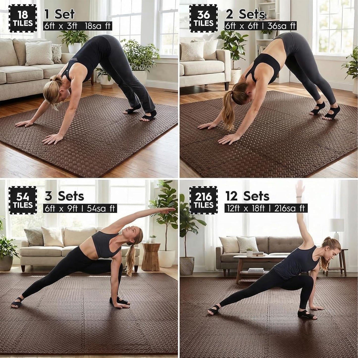 18pcs Puzzle Exercise Mat, 12.6"x12.6"x0.4", 18sqft EVA Interlocking Foam Floor Tiles, Protective, Water-Resistant Flooring for Home Gym & Workout Equipment