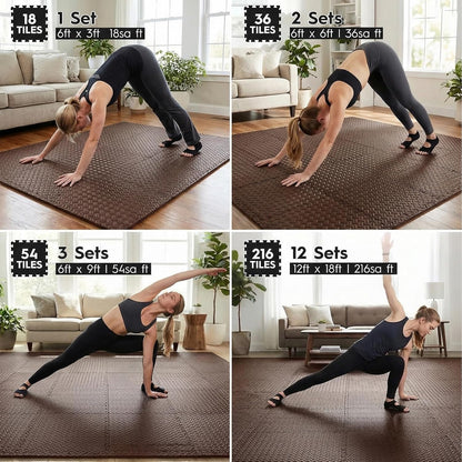 18pcs Puzzle Exercise Mat, 12.6"x12.6"x0.4", 18sqft EVA Interlocking Foam Floor Tiles, Protective, Water-Resistant Flooring for Home Gym & Workout Equipment
