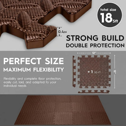 18pcs Puzzle Exercise Mat, 12.6"x12.6"x0.4", 18sqft EVA Interlocking Foam Floor Tiles, Protective, Water-Resistant Flooring for Home Gym & Workout Equipment