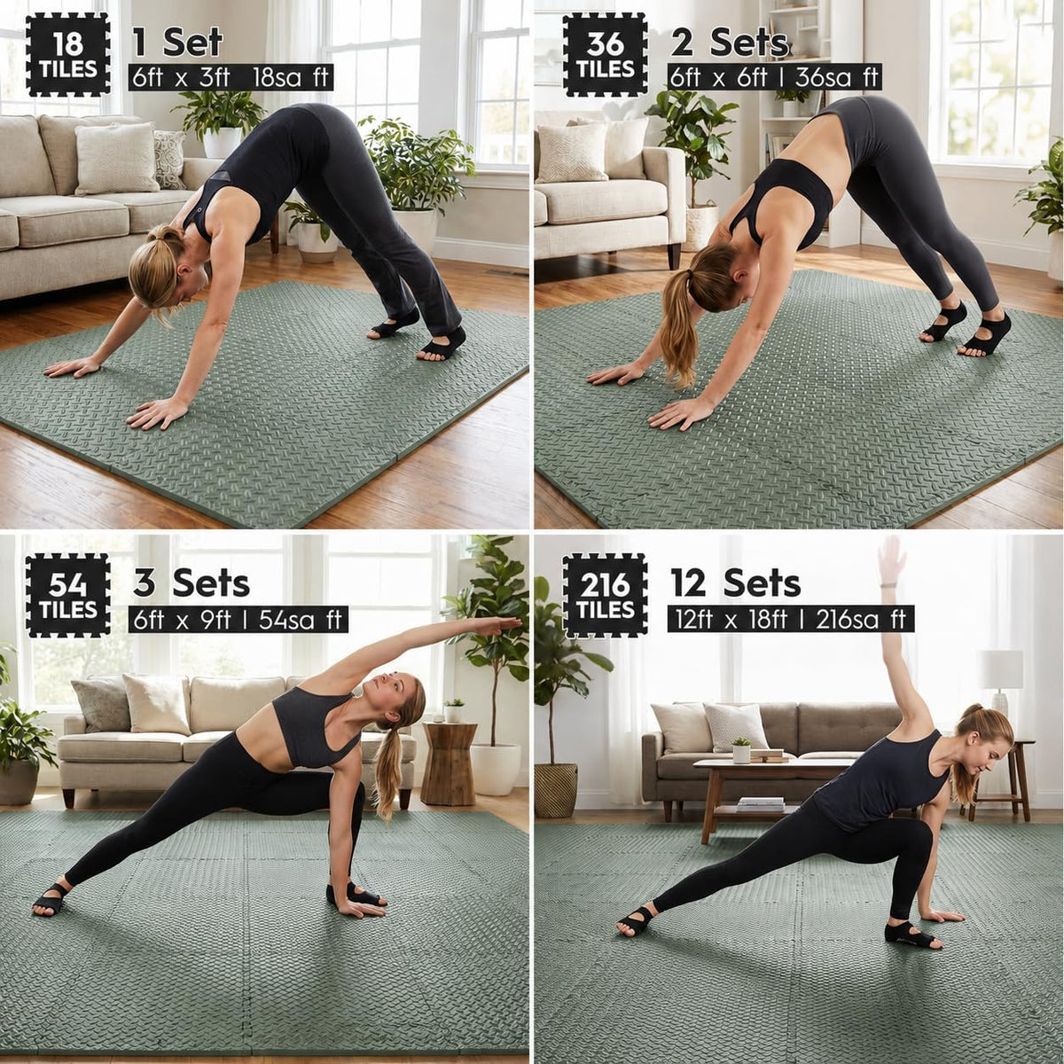 18pcs Puzzle Exercise Mat, 12.6"x12.6"x0.4", 18sqft EVA Interlocking Foam Floor Tiles, Protective, Water-Resistant Flooring for Home Gym & Workout Equipment