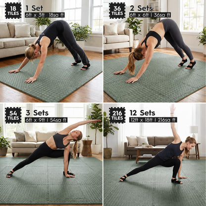 18pcs Puzzle Exercise Mat, 12.6"x12.6"x0.4", 18sqft EVA Interlocking Foam Floor Tiles, Protective, Water-Resistant Flooring for Home Gym & Workout Equipment