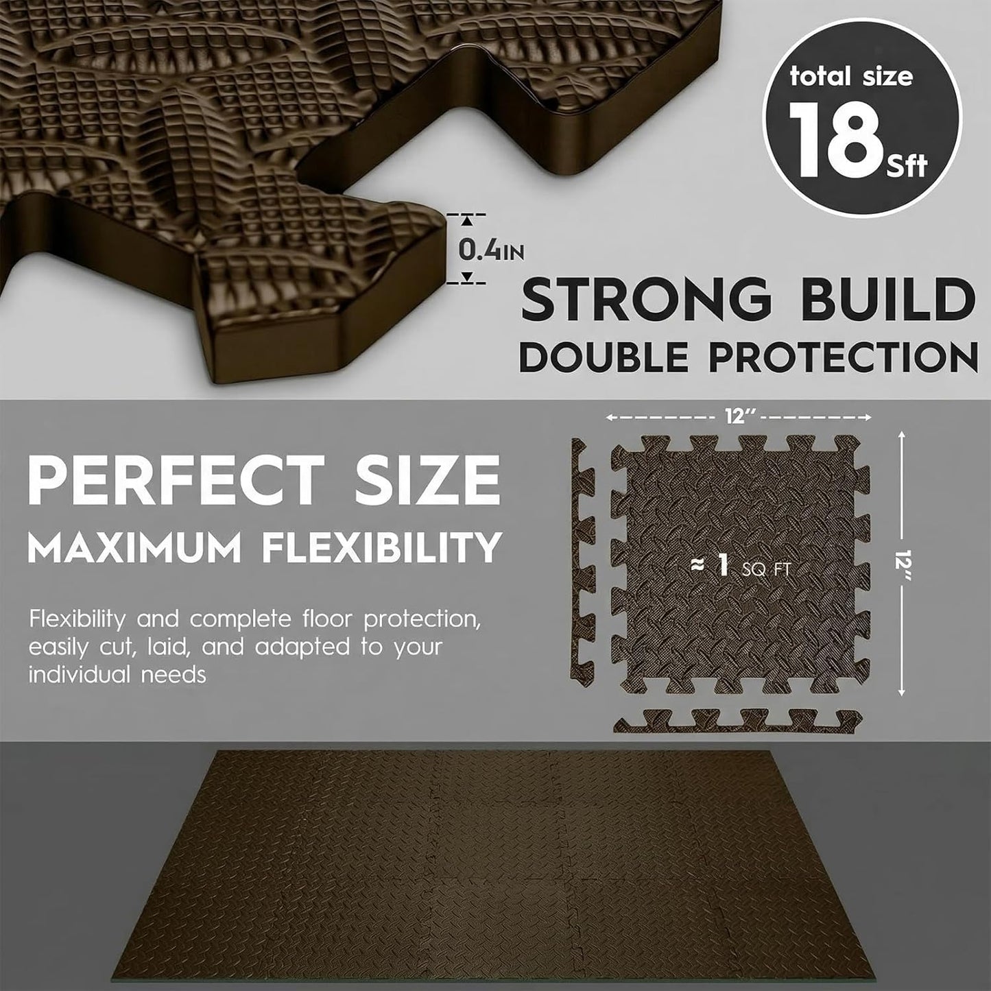 18pcs Puzzle Exercise Mat, 12.6"x12.6"x0.4", 18sqft EVA Interlocking Foam Floor Tiles, Protective, Water-Resistant Flooring for Home Gym & Workout Equipment