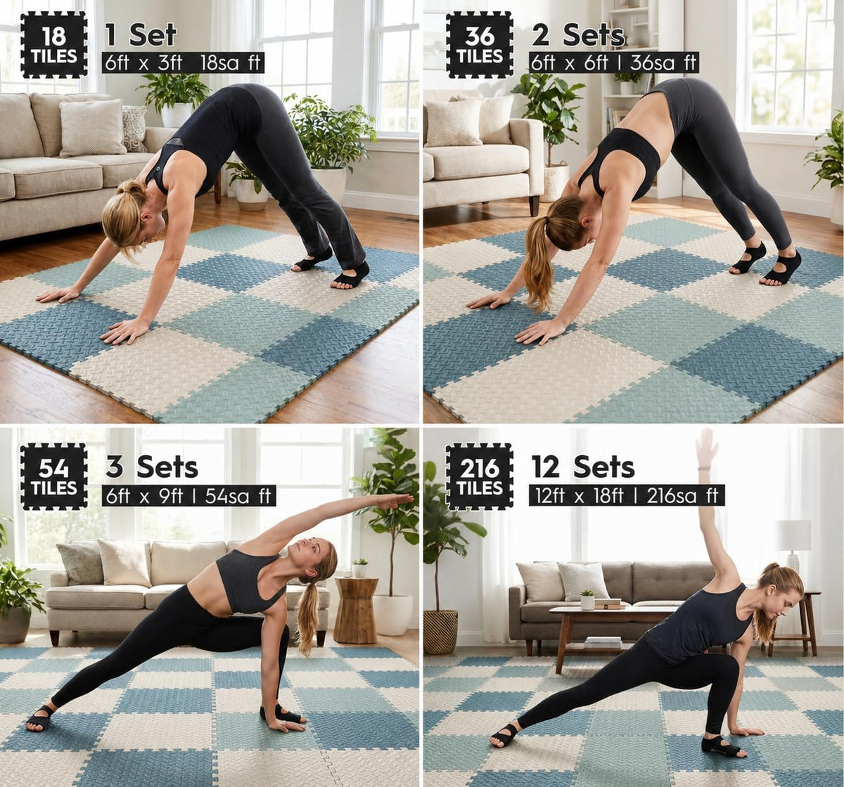 18pcs Puzzle Exercise Mat, 12.6"x12.6"x0.4", 18sqft EVA Interlocking Foam Floor Tiles, Protective, Water-Resistant Flooring for Home Gym & Workout Equipment
