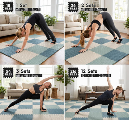 18pcs Puzzle Exercise Mat, 12.6"x12.6"x0.4", 18sqft EVA Interlocking Foam Floor Tiles, Protective, Water-Resistant Flooring for Home Gym & Workout Equipment