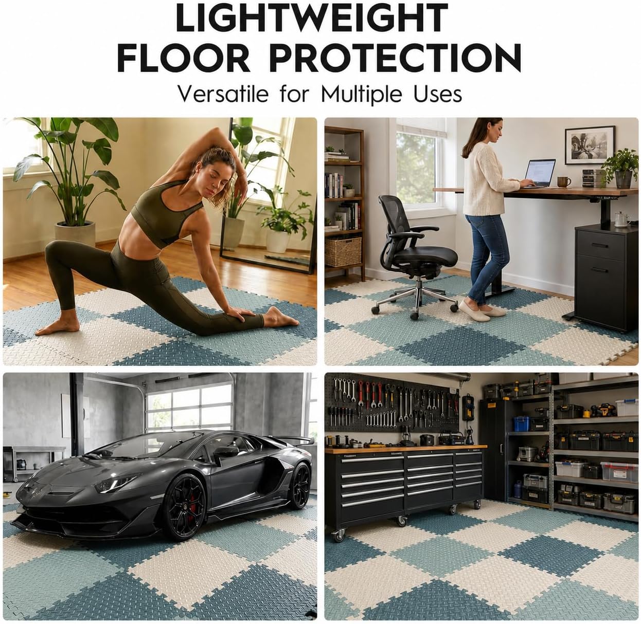 18pcs Puzzle Exercise Mat, 12.6"x12.6"x0.4", 18sqft EVA Interlocking Foam Floor Tiles, Protective, Water-Resistant Flooring for Home Gym & Workout Equipment