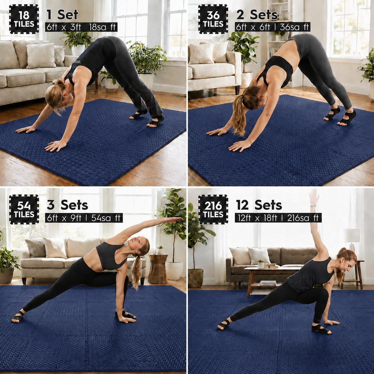 18pcs Puzzle Exercise Mat, 12.6"x12.6"x0.4", 18sqft EVA Interlocking Foam Floor Tiles, Protective, Water-Resistant Flooring for Home Gym & Workout Equipment