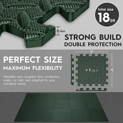 18pcs Puzzle Exercise Mat, 12.6"x12.6"x0.4", 18sqft EVA Interlocking Foam Floor Tiles, Protective, Water-Resistant Flooring for Home Gym & Workout Equipment
