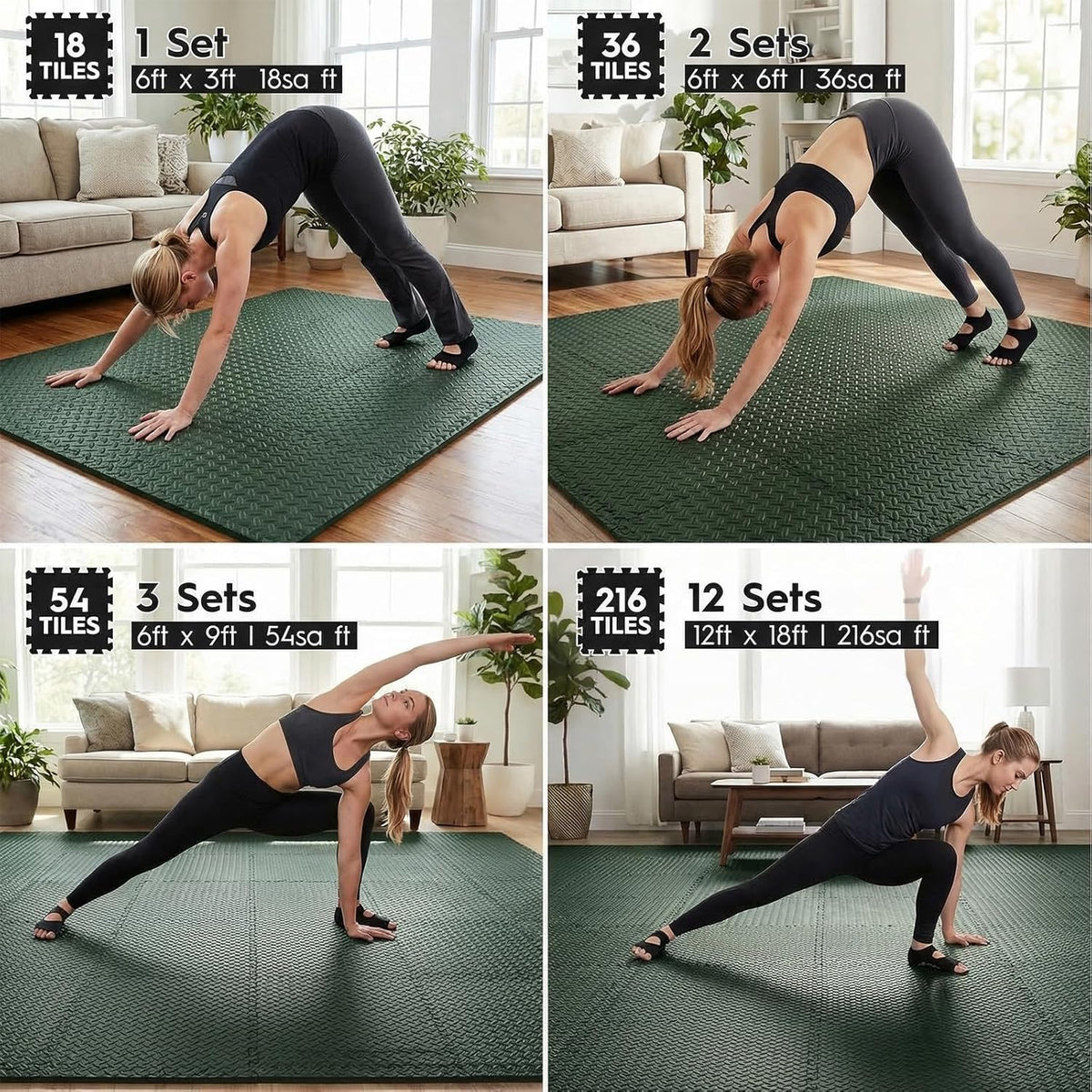 18pcs Puzzle Exercise Mat, 12.6"x12.6"x0.4", 18sqft EVA Interlocking Foam Floor Tiles, Protective, Water-Resistant Flooring for Home Gym & Workout Equipment