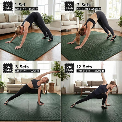 18pcs Puzzle Exercise Mat, 12.6"x12.6"x0.4", 18sqft EVA Interlocking Foam Floor Tiles, Protective, Water-Resistant Flooring for Home Gym & Workout Equipment