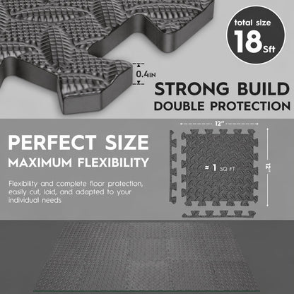18pcs Puzzle Exercise Mat, 12.6"x12.6"x0.4", 18sqft EVA Interlocking Foam Floor Tiles, Protective, Water-Resistant Flooring for Home Gym & Workout Equipment